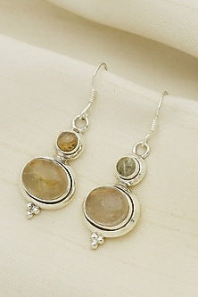 White Finish Quartz Dangler Earrings In Sterling Silver