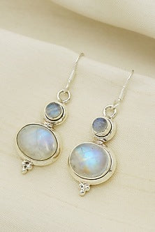 White Finish Moonstone Dangler Earrings In Sterling Silver