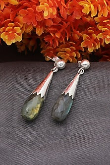 White Finish Labradorite Stud Earrings In Sterling Silver