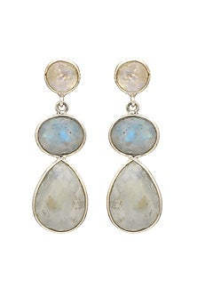 White Finish Triple Moonstone Stud Earrings In Sterling Silver