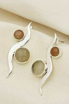 White Finish Quartz Snail Stud Earrings In Sterling Silver