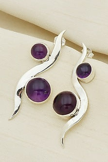 White Finish Amethyst Snail Stud Earrings In Sterling Silver