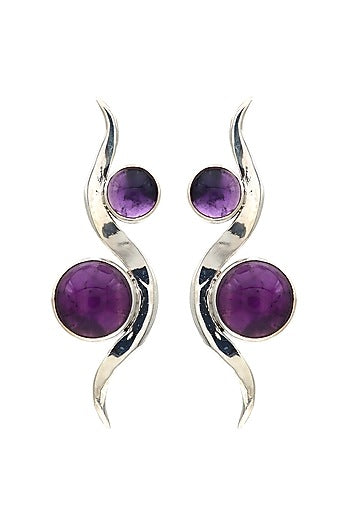 White Finish Amethyst Snail Stud Earrings In Sterling Silver