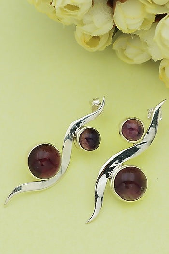White Finish Amethyst Snail Stud Earrings In Sterling Silver