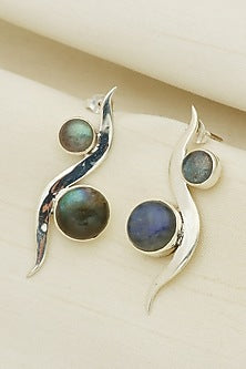 White Finish Labradorite Snail Stud Earrings In Sterling Silver