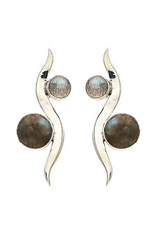 White Finish Labradorite Snail Stud Earrings In Sterling Silver