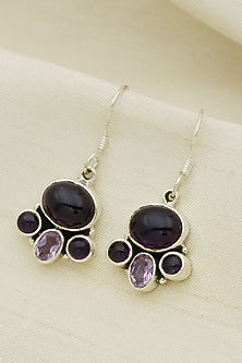 White Finish Amethyst Paw Dangler Earrings In Sterling Silver