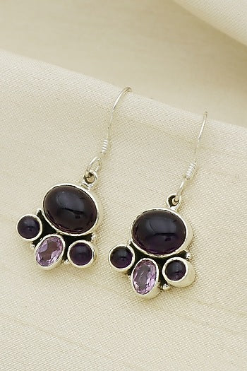 White Finish Amethyst Paw Dangler Earrings In Sterling Silver