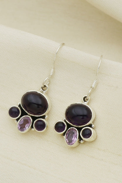 White Finish Amethyst Paw Dangler Earrings In Sterling Silver