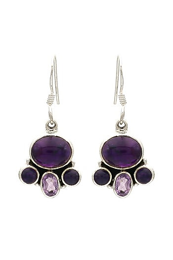 White Finish Amethyst Paw Dangler Earrings In Sterling Silver