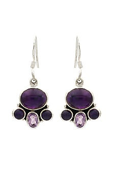 White Finish Amethyst Paw Dangler Earrings In Sterling Silver