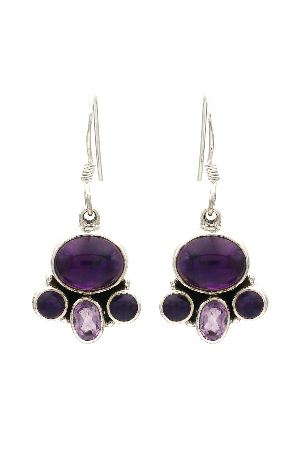 White Finish Amethyst Paw Dangler Earrings In Sterling Silver