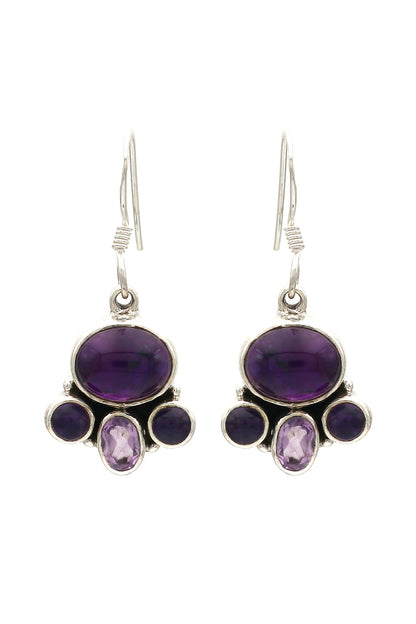 White Finish Amethyst Paw Dangler Earrings In Sterling Silver