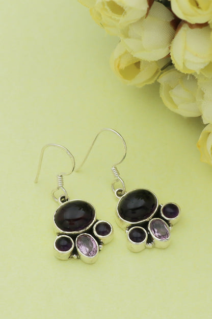 White Finish Amethyst Paw Dangler Earrings In Sterling Silver