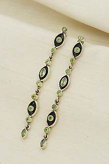 White Finish Peridot Eye Dangler Earrings In Sterling Silver