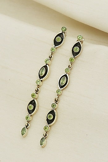 White Finish Peridot Eye Dangler Earrings In Sterling Silver