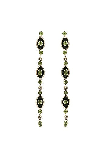 White Finish Peridot Eye Dangler Earrings In Sterling Silver