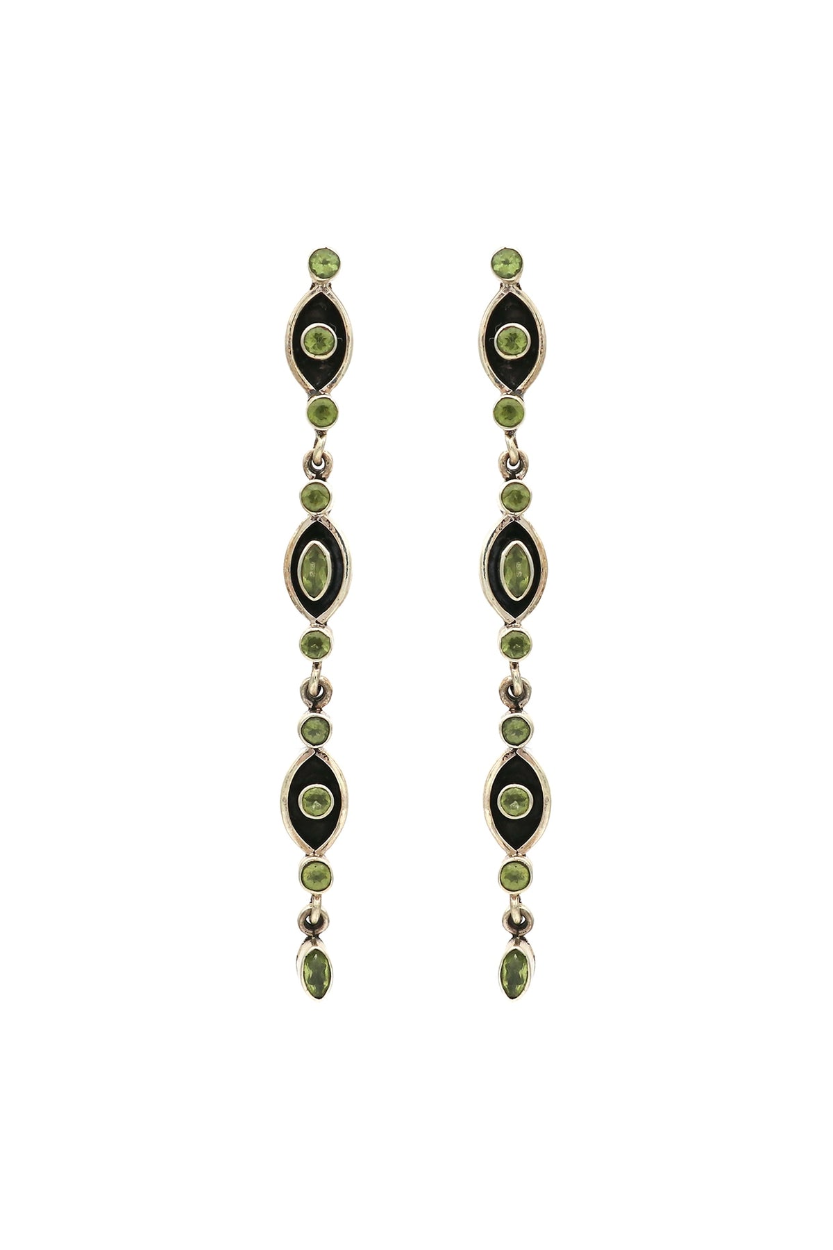 White Finish Peridot Eye Dangler Earrings In Sterling Silver