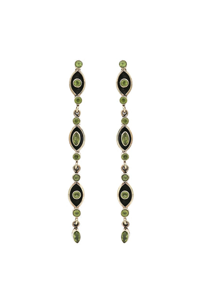 White Finish Peridot Eye Dangler Earrings In Sterling Silver