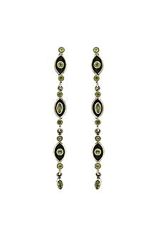 White Finish Peridot Eye Dangler Earrings In Sterling Silver