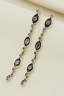White Finish Amethyst Eye Dangler Earrings In Sterling Silver