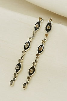 White Finish Citrine Eye Dangler Earrings In Sterling Silver