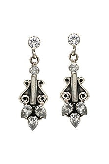 White Finish Cubic Zirconia Leaf Dangler Earrings In Sterling Silver