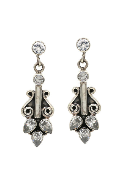 White Finish Cubic Zirconia Leaf Dangler Earrings In Sterling Silver