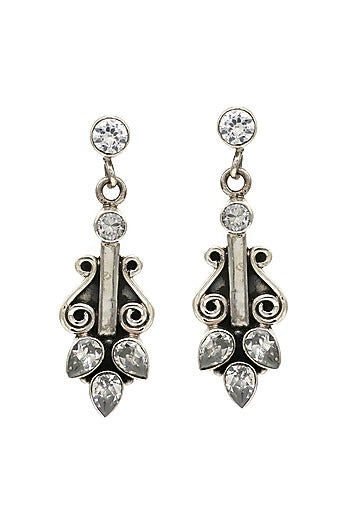 White Finish Cubic Zirconia Leaf Dangler Earrings In Sterling Silver