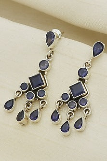 White Finish Iolite Dangler Earrings In Sterling Silver