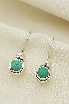 White Finish Turquoise Gemstone Dangler Earrings In Sterling Silver