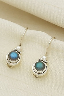 White Finish Moonstone Dangler Earrings In Sterling Silver