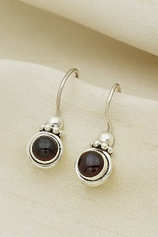 White Finish Garnet Gemstone Dangler Earrings In Sterling Silver