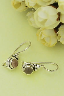 White Finish Rose Quartz Gemstone Dangler Earrings In Sterling Silver