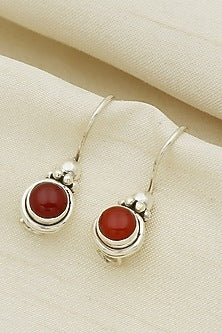 White Finish Red Onyx Dangler Earrings In Sterling Silver