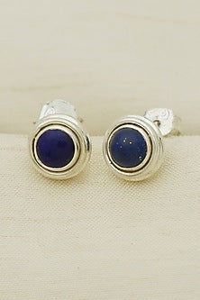 White Finish Lapis Lazuli Stud Earrings In Sterling Silver