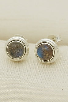 White Finish Labradorite Stud Earrings In Sterling Silver