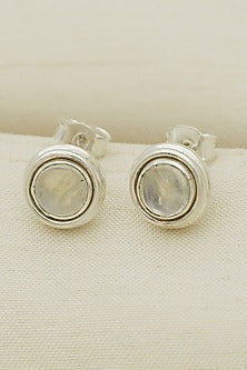 White Finish Moonstone Stud Earrings In Sterling Silver