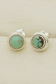White Finish Turquoise Gemstone Stud Earrings In Sterling Silver
