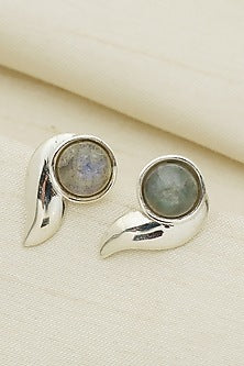 White Finish Labradorite Curvy Stud Earrings In Sterling Silver