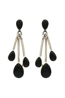 White Finish Black Onyx Orecchino Dangler Earrings In Sterling Silver