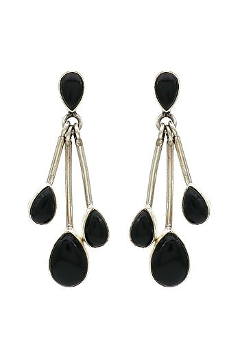 White Finish Black Onyx Orecchino Dangler Earrings In Sterling Silver
