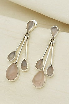 White Finish Rose Quartz Orecchino Dangler Earrings In Sterling Silver