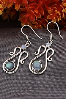 White Finish Labradorite Bedu Dangler Earrings In Sterling Silver