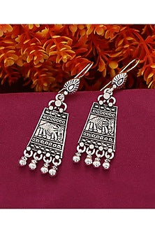 White Finish Hathini Dangler Earrings In Sterling Silver