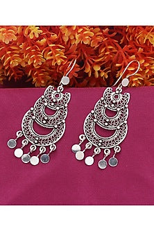 White Finish Jhoomar Dangler Earrings In Sterling Silver