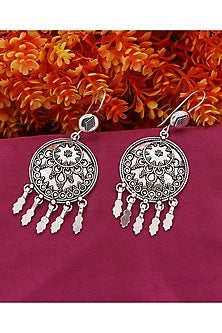 White Finish Sunray Dangler Earrings In Sterling Silver