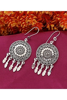 White Finish Silver Sun Dangler Earrings In Sterling Silver