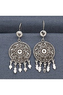 White Finish Silver Soon Dangler Earrings In Sterling Silver