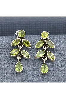 White Finish Peridot Spring Dangler Earrings In Sterling Silver